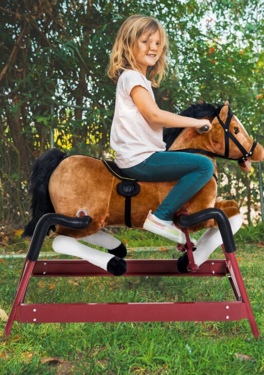 Durable Kids Plush Spring Rocking Horse, Ride On Rocking Horse with Realistic Sounds, Brown