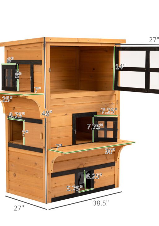 Outdoor Cat House, 3-Tier Kitty Shelter with 5 Escape Doors, Weather Resistant, Yellow & Black