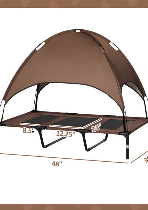 48" x 36" Elevated Portable Dog Cot Cooling Pet Bed with UV Protection Canopy Shade, Coffee
