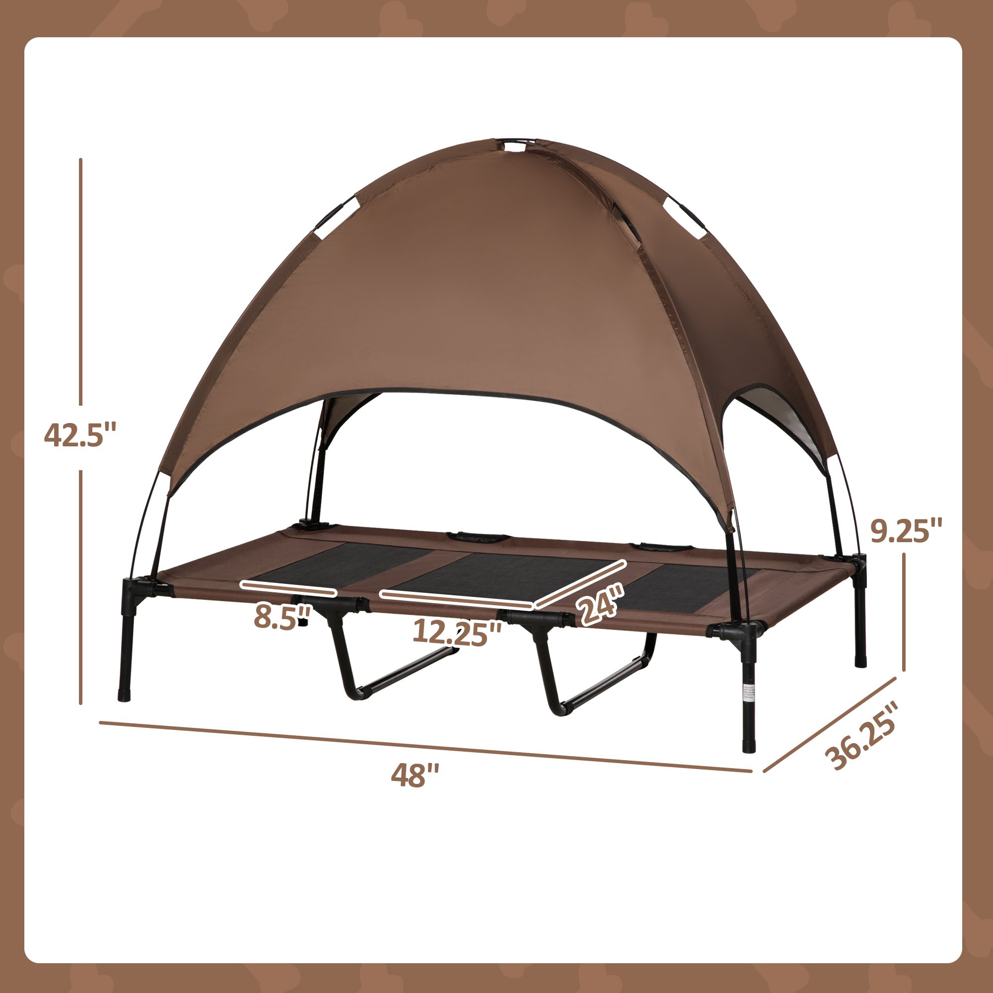 48" x 36" Elevated Portable Dog Cot Cooling Pet Bed with UV Protection Canopy Shade, Coffee - Image 1