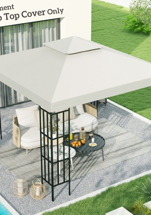 10' x 10' Gazebo Replacement Canopy 2 Tier Top UV Cover Pavilion Garden Patio Outdoor Cream White (TOP ONLY)