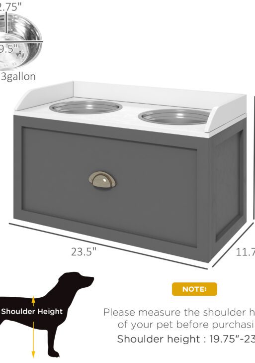 Pet Feeding Station Pet Dish Bowl Set with Storage, 2 Elevated Dog Bowls for Large Sized Dogs, Gray