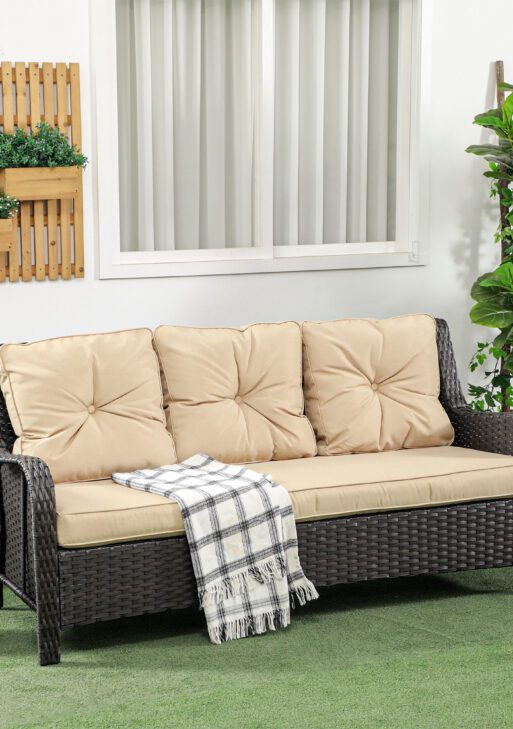 3-Seater Outdoor Sofa w/ 4" Thick Cushions, Outdoor Couch, Beige