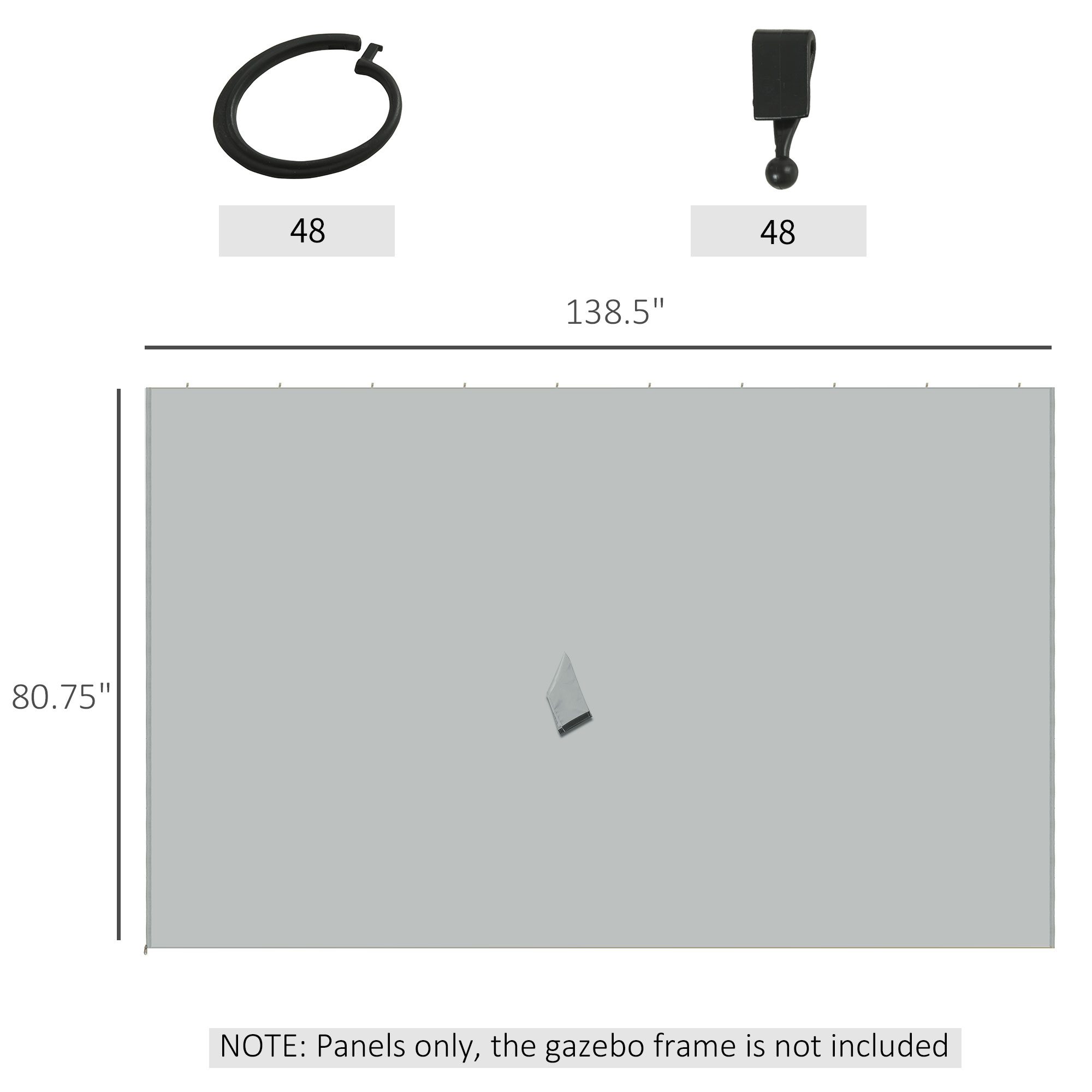 9.84' x 13.1' Gazebo Sidewall Set with Hooks/C-Rings, Light Gray - Image 1