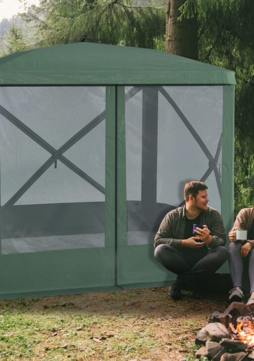 Pop Up Camping Canopy Gazebo Screen Shelter Tent with Single Person Easy Set-Up, Ventilating Mesh, Portable Carry Bag for Outdoor Camping Party Event, 7x7FT, Green