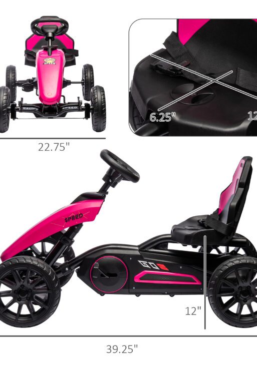 Kids Pedal Go Kart w/ Swing Axle, Shock-Absorbing Wheels, Pink