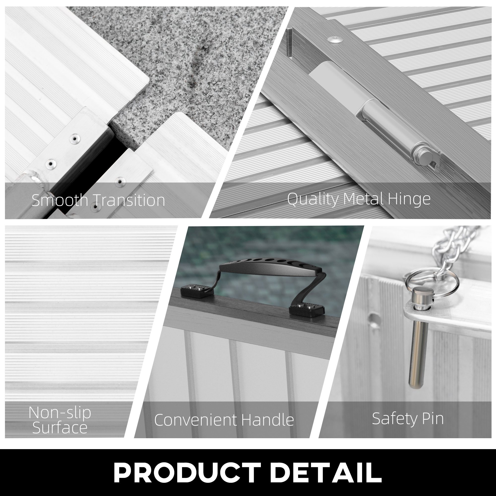 8' Foldable Handicap Ramp for Home, Steps, Doorways, Aluminum Portable Wheelchair Ramp, Textured Threshold Ramp, Silver - Image 4
