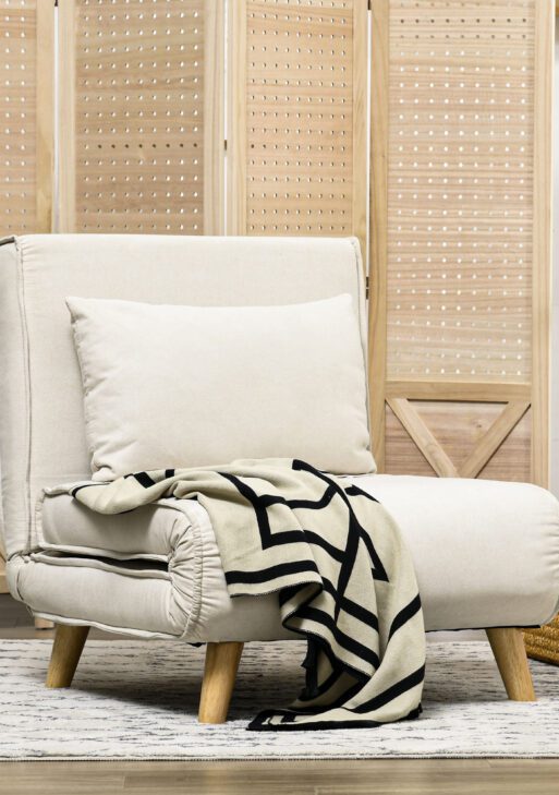 Chair Bed W/ Adjustable Backrest, 2-in-1 Multi-Functional Sofa Bed, Beige