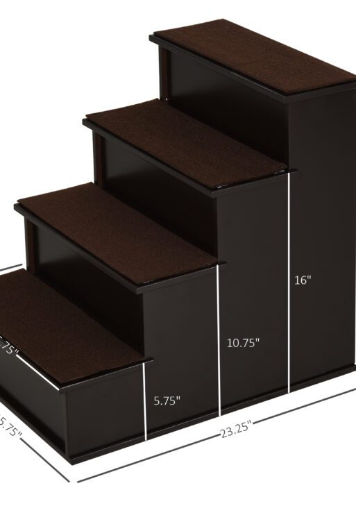 Pet Stairs, Small Pet Steps with Cushioned Removable Covering for Dogs and Cats Up To 22 lbs, Brown