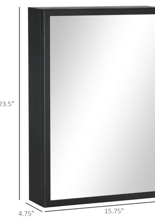 Wall-Mounted Medicine Cabinet with Mirror, Stainless Steel Bathroom Mirror Cabinet Wall Mounted with Storage Shelves for Living Room and Laundry Room, Black