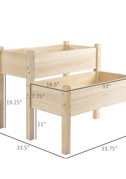 Raised Garden Bed, 2-Tier Wood Planter Stand Plant Grow Box, 34"x34"x28"