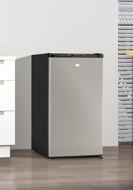 Mini Fridge with Freezer, Compact Mini Refrigerator with 3.3Cu Ft Capacity, Adjustable Shelves and Temperature and Reversible Door for Bedroom, Black/Silver