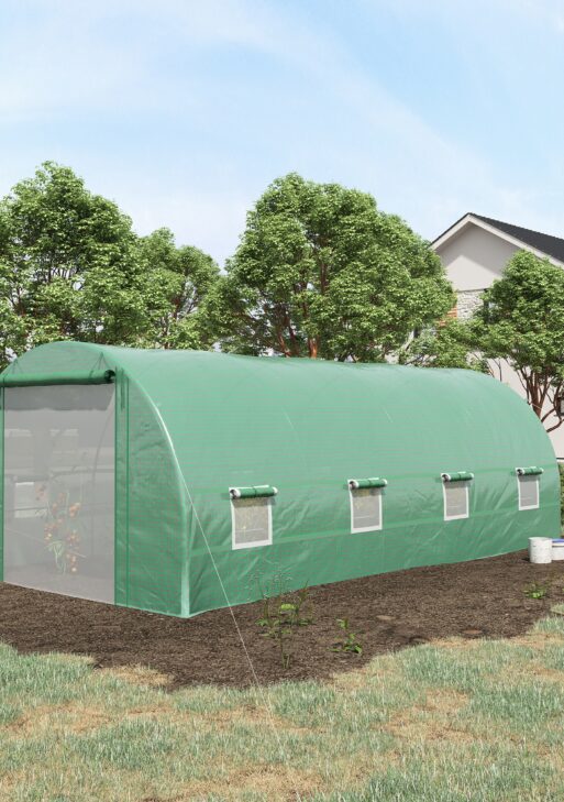 Steel Frame Walk-In Tunnel Greenhouse Garden Warm House Large Hot House Kit with Windows & Door, 19' x 10' x 7', Green