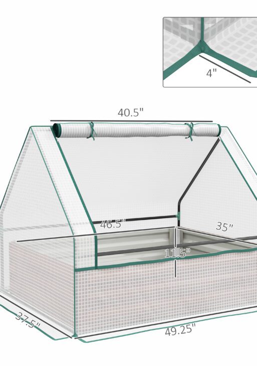 Raised Garden Bed, Outdoor Metal Planter Box with Mini Greenhouse, White and Brown