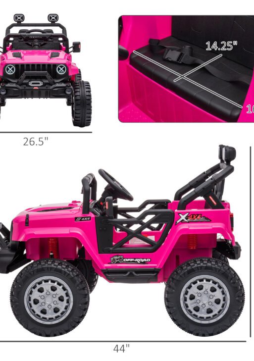 12V Kids Ride on Car with Remote Control, Battery-Operated Ride on Toy with Spring Suspension, Led Lights, Music, Horn, 3 Speeds, USB, MP3, Pink