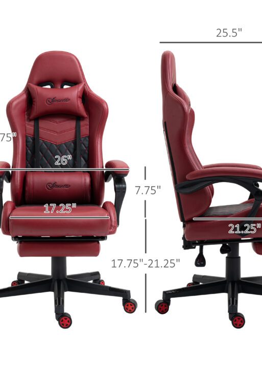 Racing Gaming Chair Diamond PU Leather Office Gamer Chair High Back Swivel Recliner with Footrest, Lumbar Support, Adjustable Height, Red