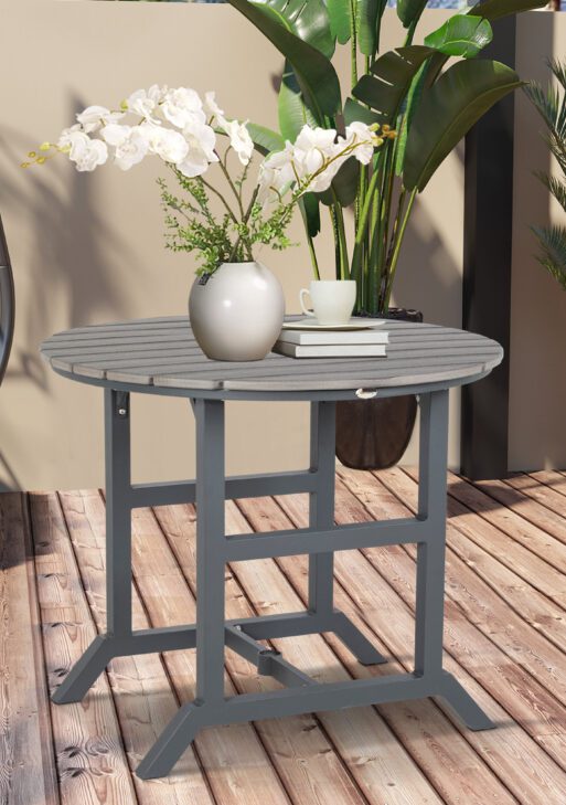 Aluminum Frame Round Patio Table with Umbrella Hole, Outdoor Dining Table for 4 People, Dark Gray