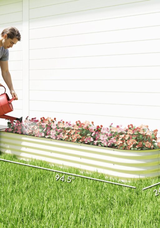 7.9' x 2' x 1' Galvanized Raised Garden Bed Kit, Metal Planter Box with Safety Edging, Cream