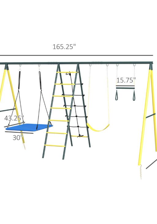 Metal Swing Set for Backyard 5 in 1 Design Holds up to 440 lbs. for Ages 3-8, Yellow