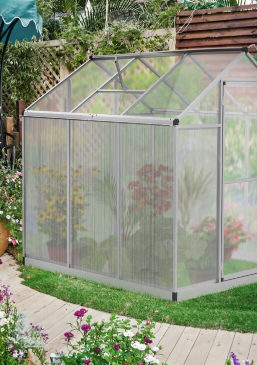 Greenhouse Portable Outdoor Walk-In Greenhouse with Roof Vent and Rain Gutter for Plants, Herbs and Vegetables - 6' L x 6' W x 6.4' H