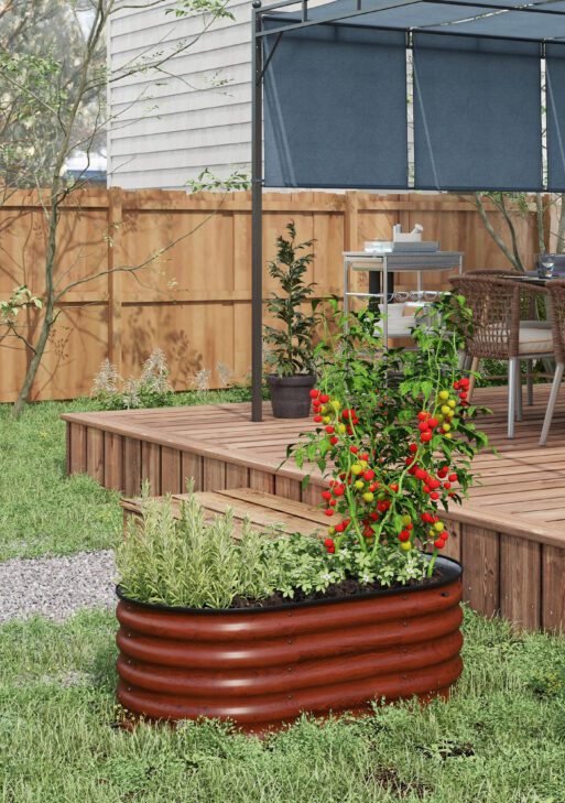 3.4' x 2' x 1.4' Galvanized Raised Garden Bed Kit, Metal Planter Box with Safety Edging, Brown