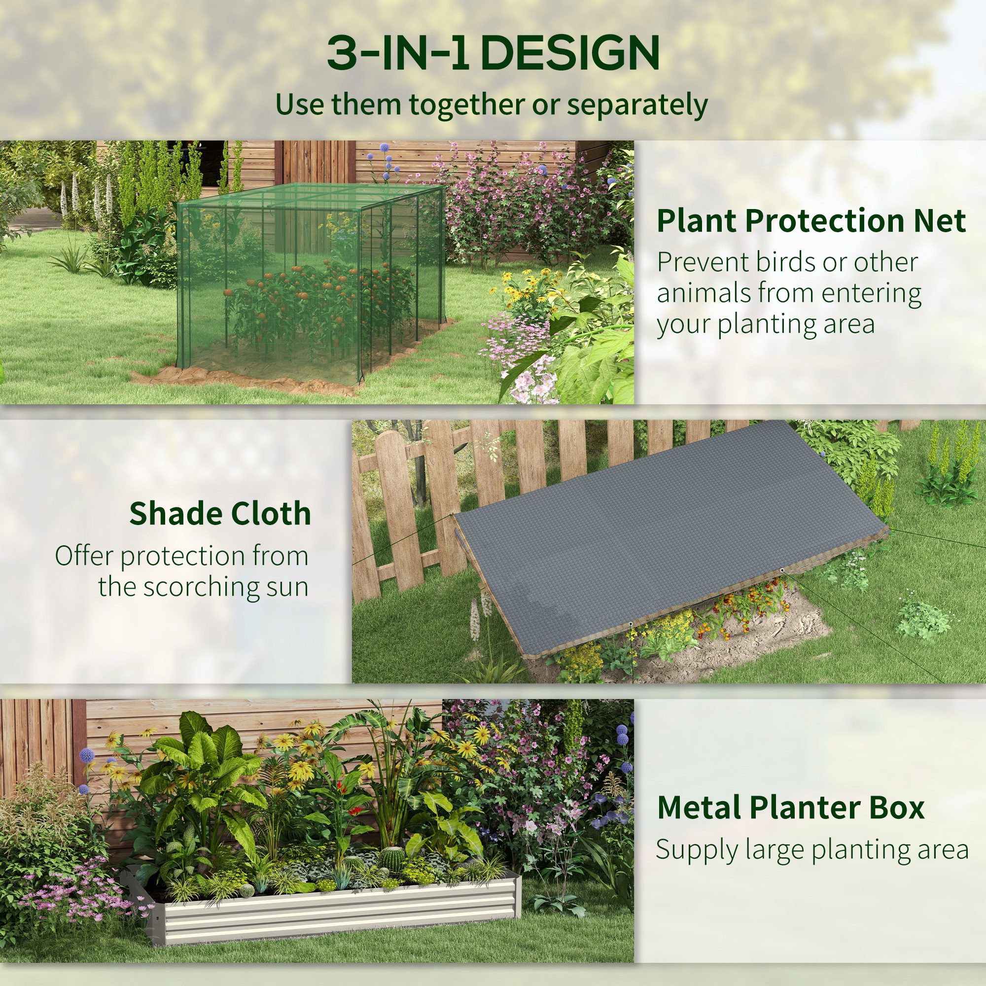 Galvanized Steel Planter Box with Crop Cage and Shade Cloth, Raised Garden Bed for Flowers, Veggies and Herbs, Beige - Image 2