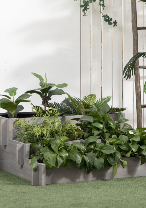 3 Tier Raised Garden Bed, Water Draining Fabric for Soil, Elevated Wood Flower Box for Vegetables, Herbs, Gray