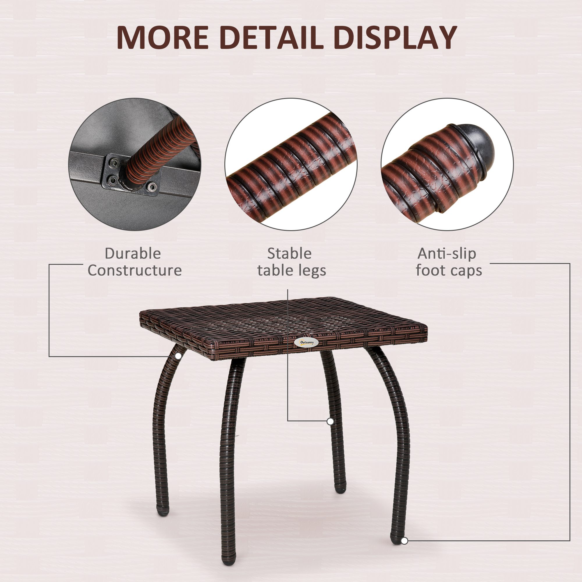 Outdoor PE Wicker Side Table, Small Square Rattan End Table, All-Weather Material Coffee Table for Garden, Balcony, Backyard, Brown - Image 4