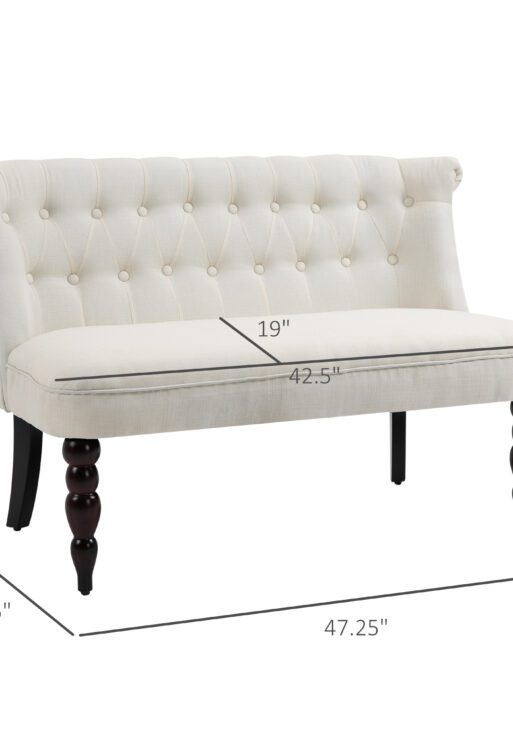 Upholstered Armless Fabric Loveseat with Button Tufted Design for Living Room with Wood Legs, Cream White