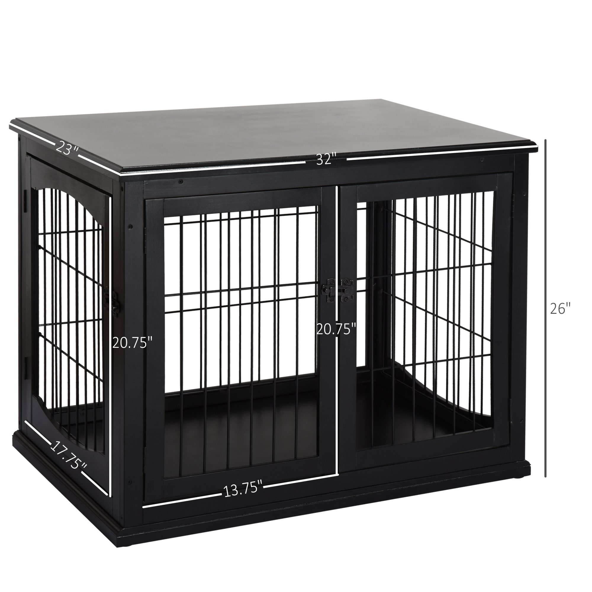 Dog Crate Furniture, 32" Small Dog Cage End Table with 2 Doors, Lockable Door, Puppy Kennel Indoor, Black - Image 1