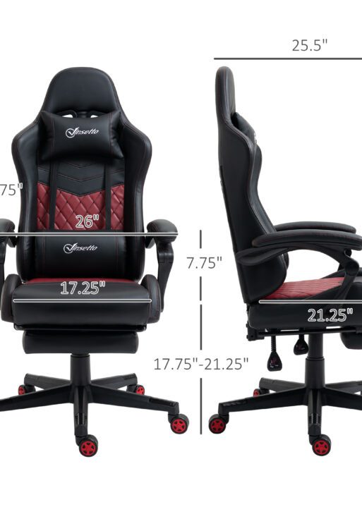Racing Gaming Chair Diamond PU Leather Office Gamer Chair High Back Swivel Recliner with Footrest, Lumbar Support, Adjustable Height, Black