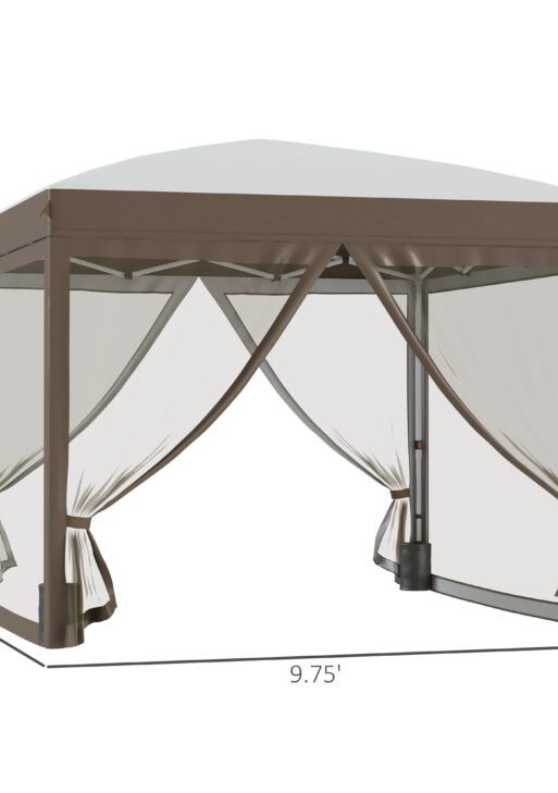 10' x 10' Pop Up Canopy Tent with Netting, Instant Sun Shelter, Tents for Parties, Height Adjustable, with Wheeled Carry Bag and 4 Sand Bags for Outdoor, Garden, Patio, Cream