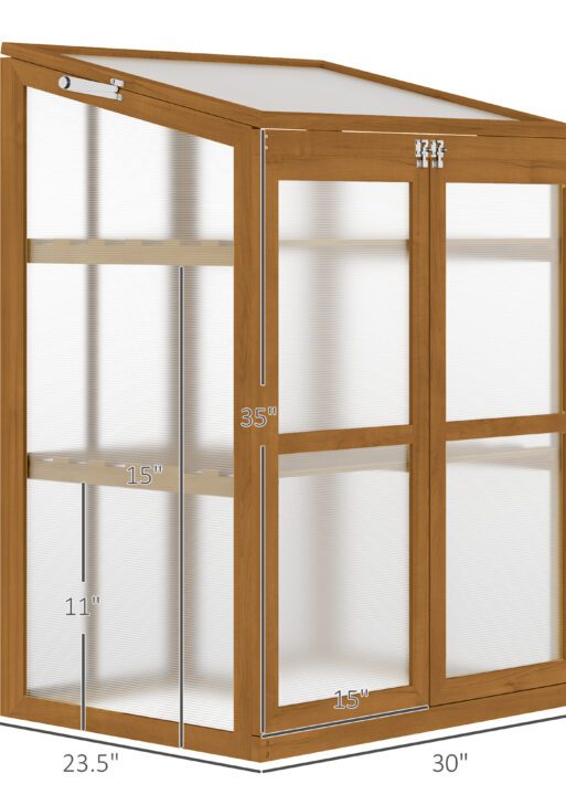 Wooden Cold Frame Greenhouse Small Mini Planter Box, 30" L x 24" W x 44" H, Brown