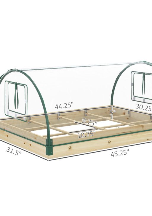 12 Pockets Raised Garden Bed with Greenhouse and Roll Up Windows, Wooden Planter Box Kit with Cover, Dual Use for Vegetables, Flowers, 4' x 3' x 2'