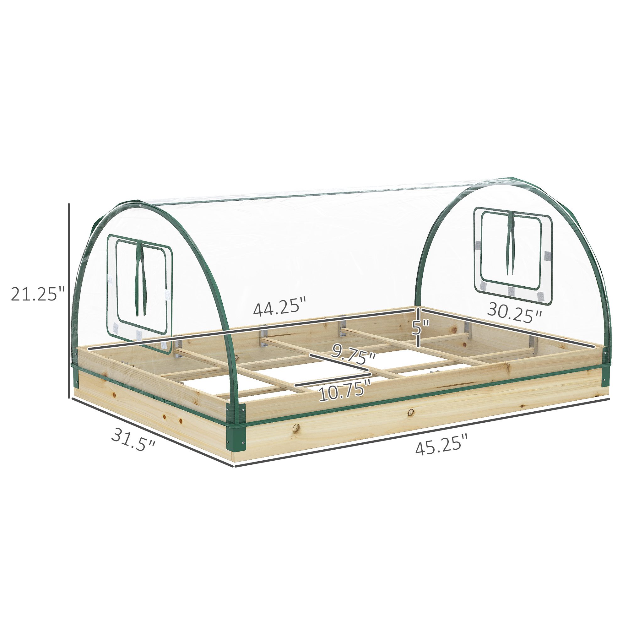 12 Pockets Raised Garden Bed with Greenhouse and Roll Up Windows, Wooden Planter Box Kit with Cover, Dual Use for Vegetables, Flowers, 4' x 3' x 2' - Image 1