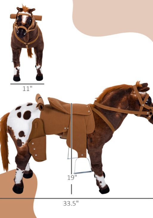 Sound-Making Ride On Horse for Toddlers 3-5, with Neighing and Galloping Sound, Stuffed Animal Horse Toy for Kids with Padding, Soft Feel, Brown