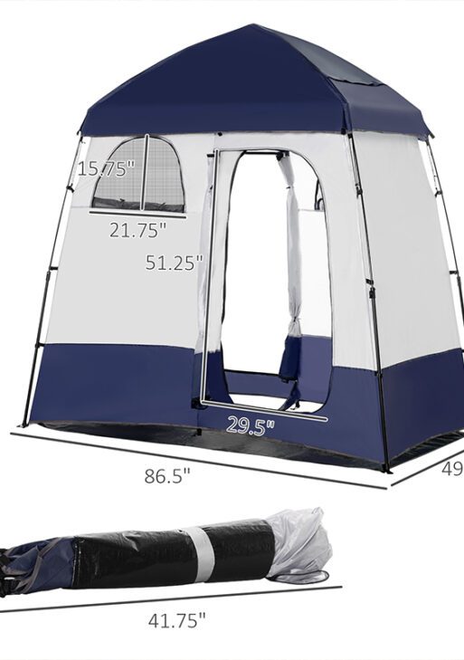 Two Room Pop Up Shower Tent with Shower Bag, Floor and Carry Bag, Blue