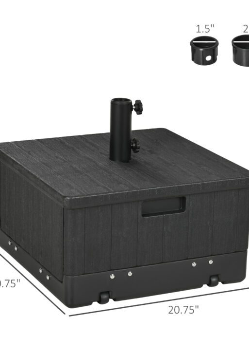3-in-1 Outdoor Umbrella Base, Coffee End Table, Flower Box Planter, 175lbs Capacity Patio Umbrella Stand Table with Wheels and Handles, Black
