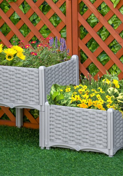 2-Piece Raised Garden Bed with Legs, Self-Watering Planter Box Raised Bed to Grow Flowers, Herbs & Vegetables, Gray