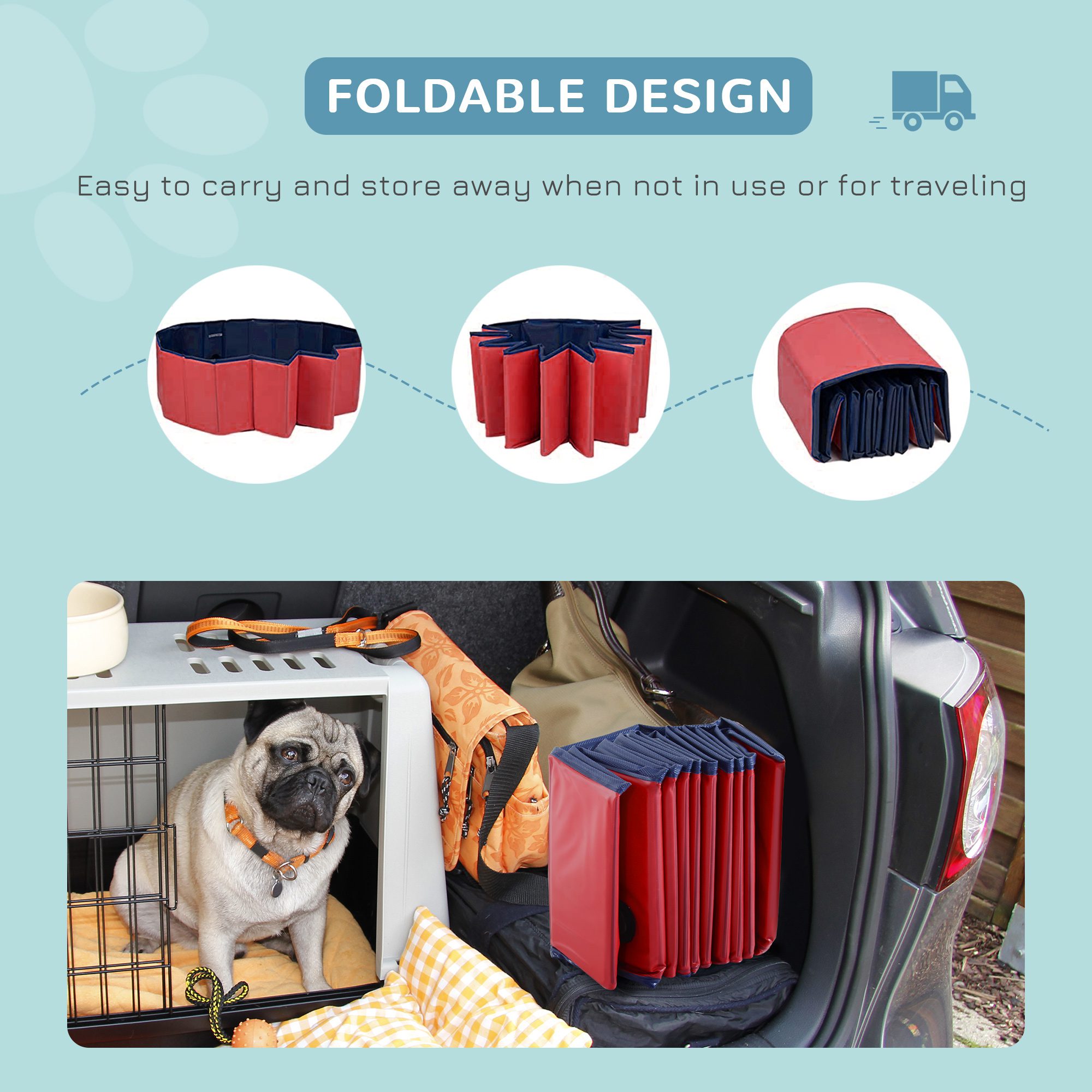 Foldable Pet Swimming Pool, Portable Dog Bathing Tub, 12" x 63" Plastic Large Dog Pool for Outdoor Dogs and Cats, Red - Image 3