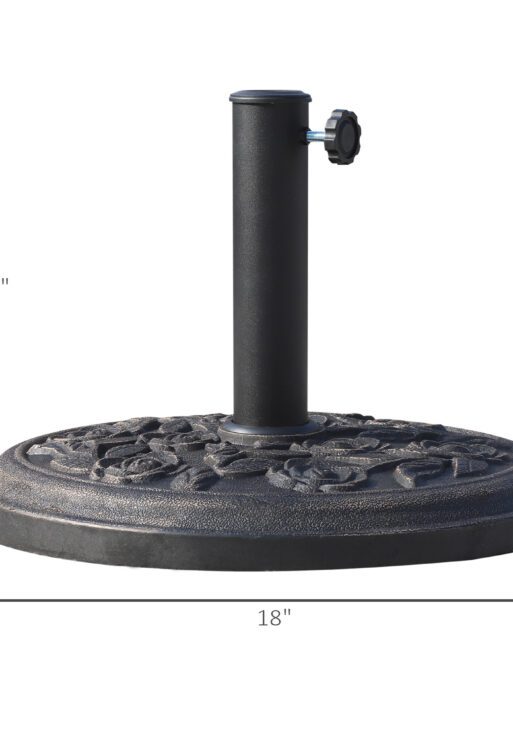 18" 20 lbs Round Resin Umbrella Base Stand Market Parasol Holder with Decorative Rose Floral Pattern & Easy Setup, for Φ1.5", Φ1.89" Pole, for Lawn, Deck, Backyard, Garden, Bronze
