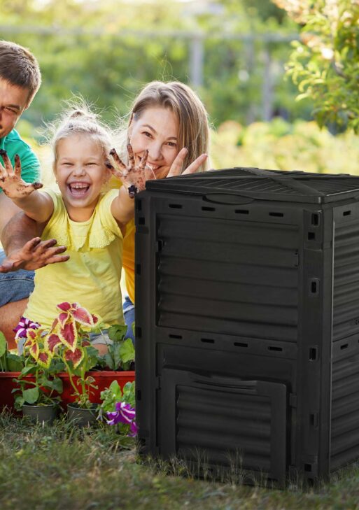 Garden Compost Bin 80 Gallon Outdoor Large Capacity Composter Fast Create Fertile Soil Aerating Box, Easy Assembly, Black