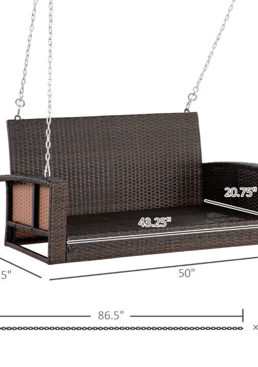 2 Person Wicker Hanging Swing Bench, Front Porch Swing Outdoor Chair with Cushions 550 lbs. Weight Capacity for Backyard, Garden, Orange