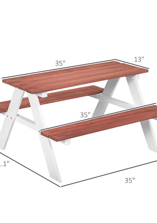 Kids Picnic Table Set, Wooden Table & Bench Set, Kids Patio Furniture Outdoor Toys for Garden, Backyard, Aged 3-8 Years Old, Brown