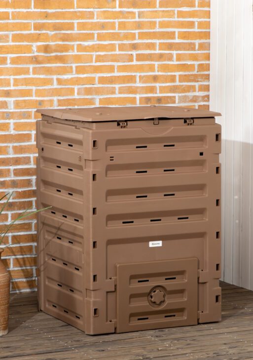 Garden Compost Bin, 120 Gallon (450L) Garden Composter, BPA Free, with 80 Vents and 2 Sliding Doors, Lightweight & Sturdy, Fast Creation of Fertile Soil, Brown