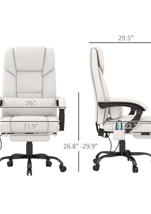 Massage Office Chair with 6 Vibrating Points, High Back Reclining Office Chair with Footrest and Remote, White
