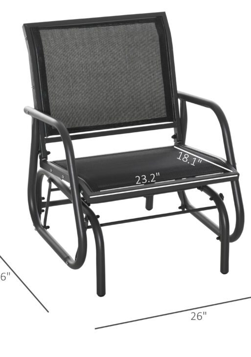 Outdoor Glider Chair, Steel Swing Chai with Curved Armrests for Porch, Garden, Poolside, Balcony, Black