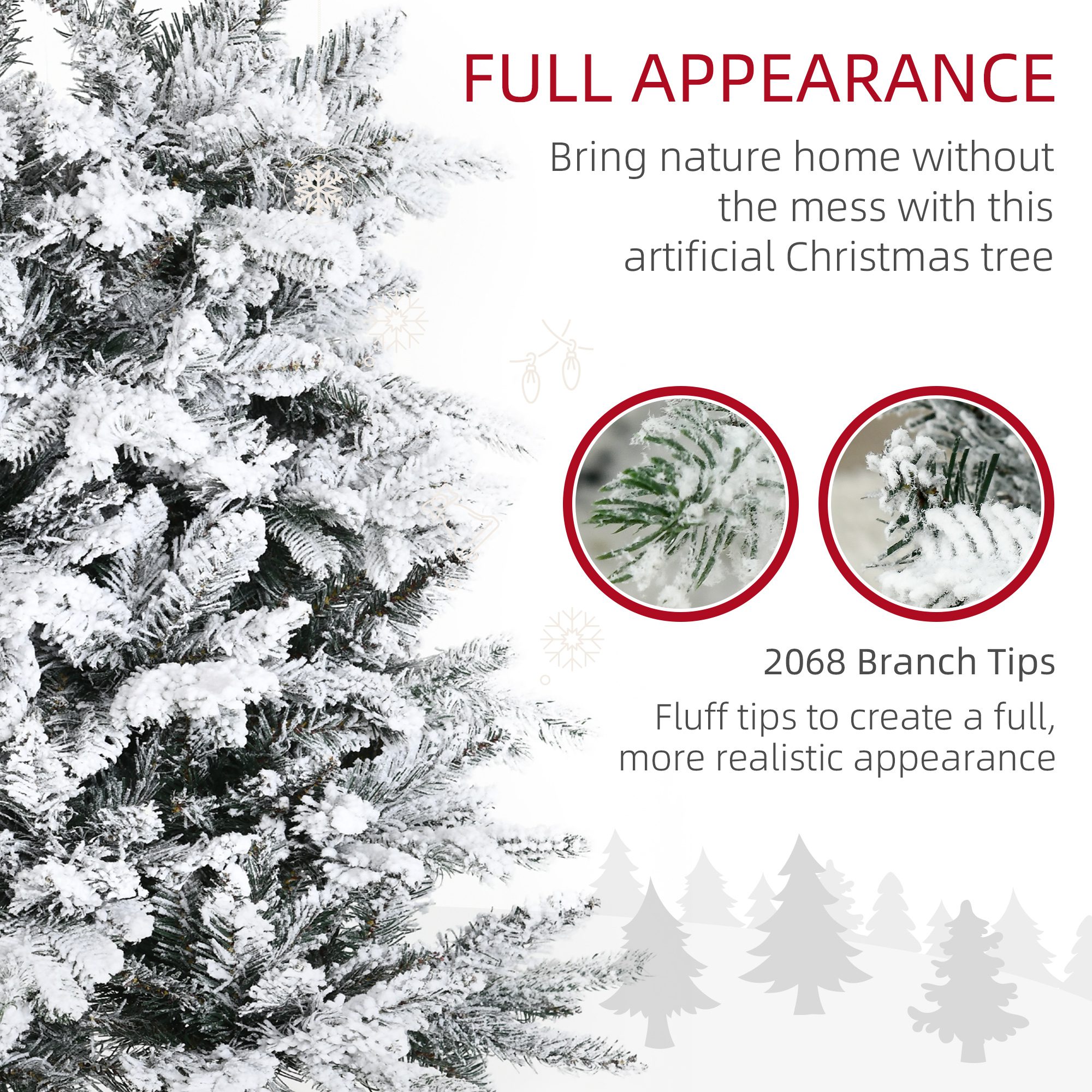 9 Foot Pine Snow Flocked Artificial Christmas Tree with 616 Realistic Cedar Branches, Auto Open, Home Holiday Decoration, Green - Image 3