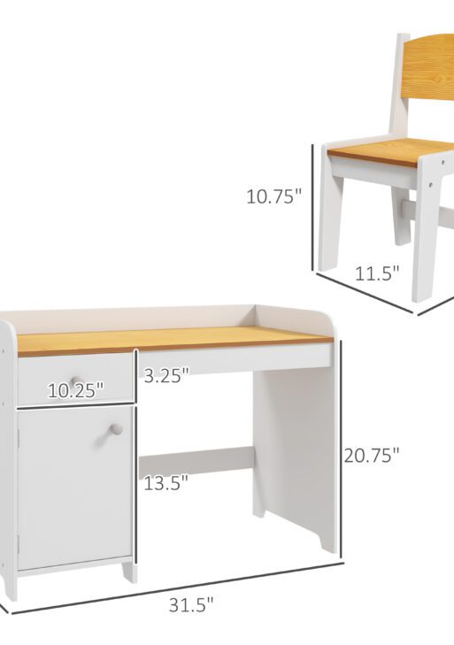 Kids Desk and Chair Set with Storage, Study Desk with Chair, White