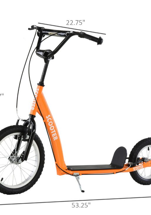 Youth Scooter Kick Scooter for Kids 5+ with Adjustable Handlebar 16" Front and 12" Rear Dual Brakes Inflatable Wheels, Orange